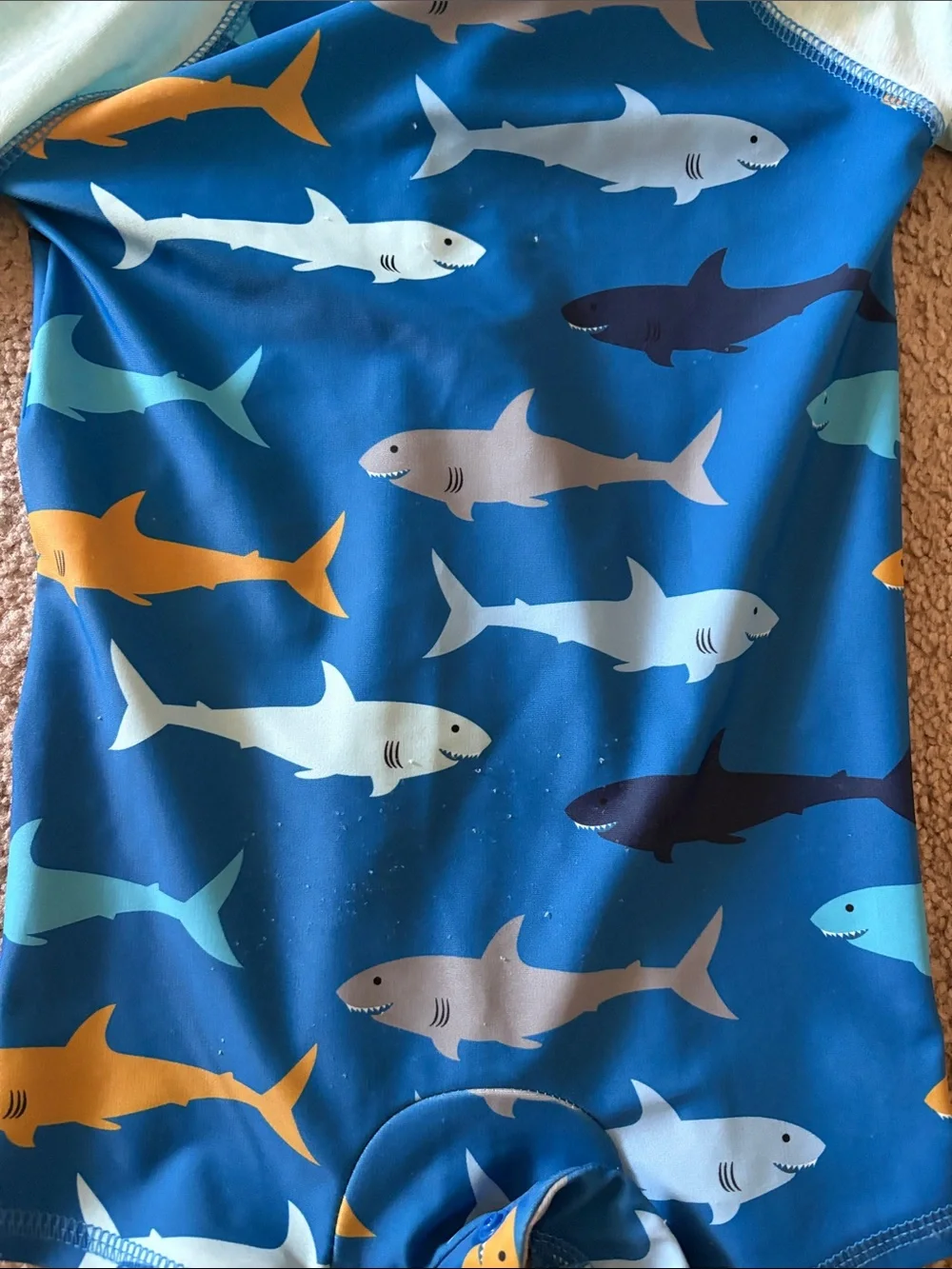 Mud Pie Blue & Aqua Shark-Print Long-Sleeve One-Piece Swim